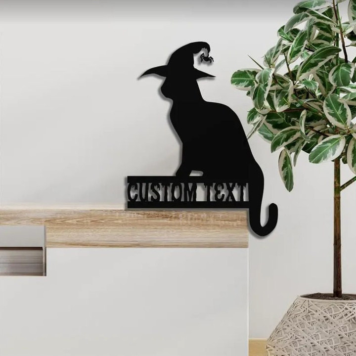 Personalized Witch Cat Metal Wall Art With Led Lights, Halloween Corner Decor, Halloween Home Decor, Halloween Gift, The Witch Cat Spider