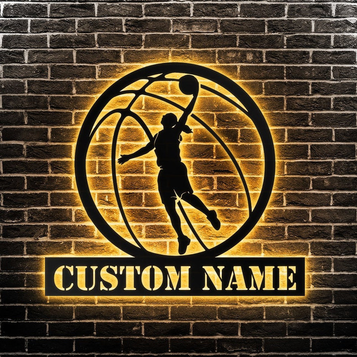 Custom Basketball Metal Wall Art Personalized Basketball Sign With Led Lights Basketball Player Name Sign Gift