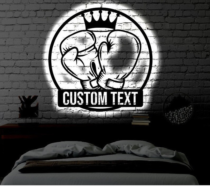 Personalized LED Boxer Metal Sign Light up Home Boxing Wall Art Boxer Fighter Wall Art Fathers Day Gift Boxing LED Art Sign