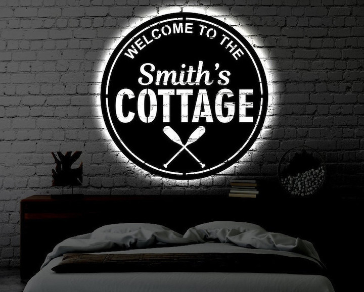 Personalized Cottage LED Metal Art Sign Light up Lake House Metal Sign Multi Colors Custom Sign Metal Bar Wall Art LED Wall Art Gift