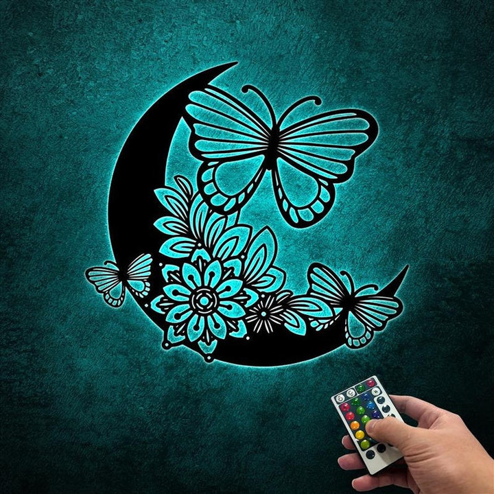 Butterfly Metal Wall Art With Led Lights Butterfly Sign Moms Garden Gift Butterfly Garden Sign Half Moon Sign Butterflies And Flowers