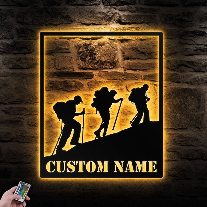 Custom Hiking Metal Wall Art Personalized Hiking Sign With Led Lights Cabin Sign Decoration