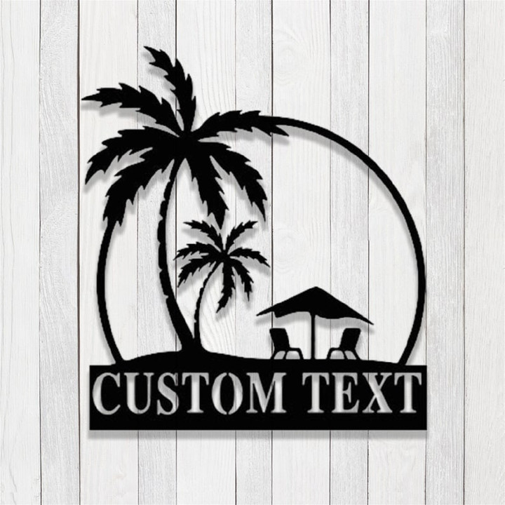 Custom Family Beach House Metal Sign Beach House Wall Art Personalized Palm Trees Name Sign Pool Sign Poolside Wall Decor Vacation Sign
