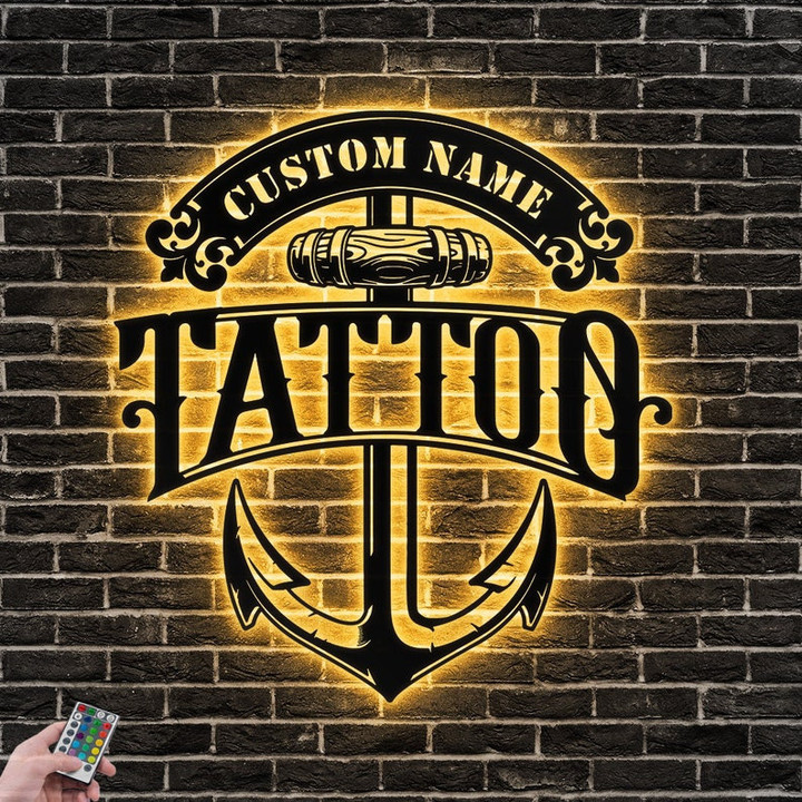 Custom Tattoo Machine Metal Wall Art Personalized Tattoo Sign Decoration With Led Lights Tattoo Studio Sign And Home Decor