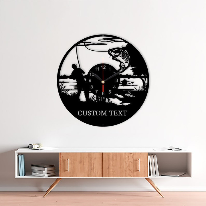 Father's Day Custom Metal Clocks Fishing Clock Fly Fisherman Gifts Gift For Dad Papa Wall Hanger Mancave Decor Unique Gift