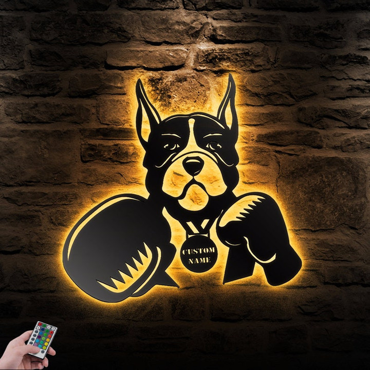 Custom Boxing Dog Metal Wall Art Personalized Pet Led Sign Dog Lover Gift Dog House