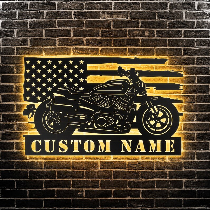 Custom Motorcycle Sportster Metal Wall Art Personalized Motorcycle Led Garage Name Sign Decoration Dad Gifts Motor Enthusiast