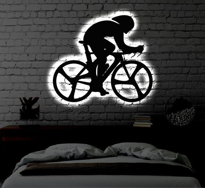 Speed bike LED Metal Art Sign Light up bicycle Name Metal Sign Multi Color Mountain bike Art Metal Bike Wall Art