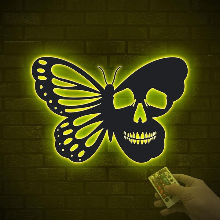 Butterfly Metal Wall Art With Led Lights Butterfly Sign Moms Garden Gift Butterfly Garden Sign Entrance Butterfly Decor Butterfly Skull