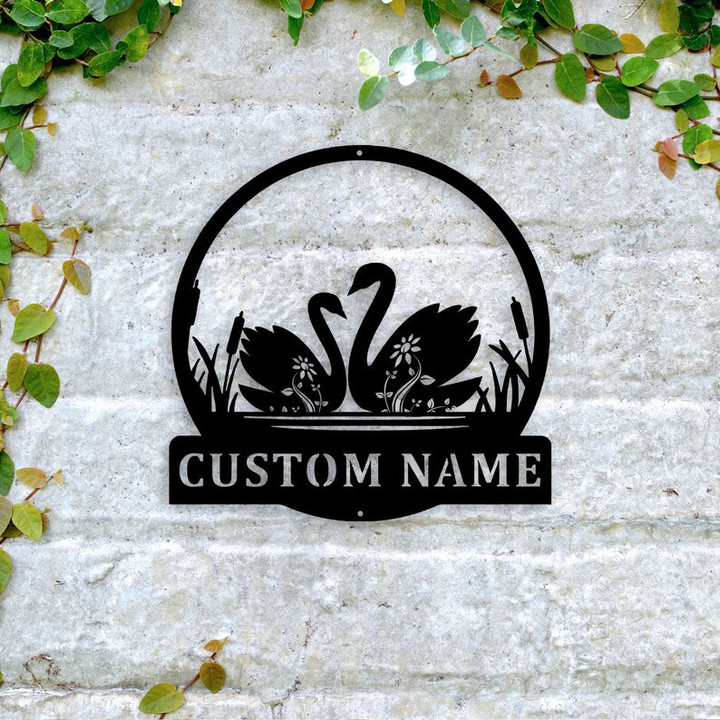 Personalized Swans Metal Sign Couple Swans Floral Swan Sign Lake House Decor Monogram Sign For River House Gift For Couple
