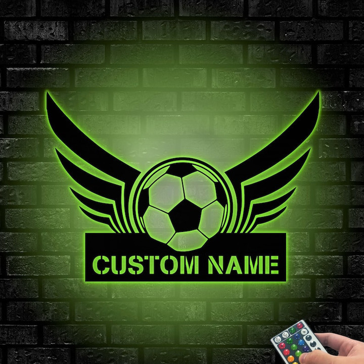 Personalized Soccer With Wings Metal Sign With Led Lights Soccer Player Gift Soccer Ball Unique Sign
