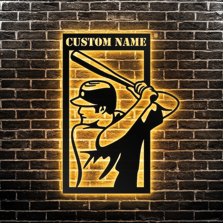 Custom Baseball Metal Wall Art Personalized Baseball Sign With Led Lights Baseball Player Name Sign Gift