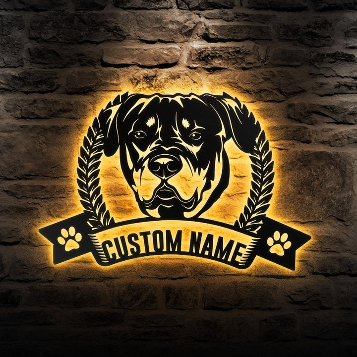 Custom Dog Metal Wall Art Personalized Rottweiler Led Sign Dog Lover Gift Dog House