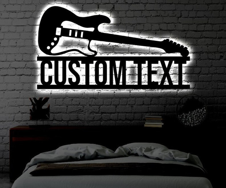 Personalized guitar LED Metal Art Sign Light up Electric Guitar Name Metal Sign Multi Color Guitar Art Electric Guitar Wall Art