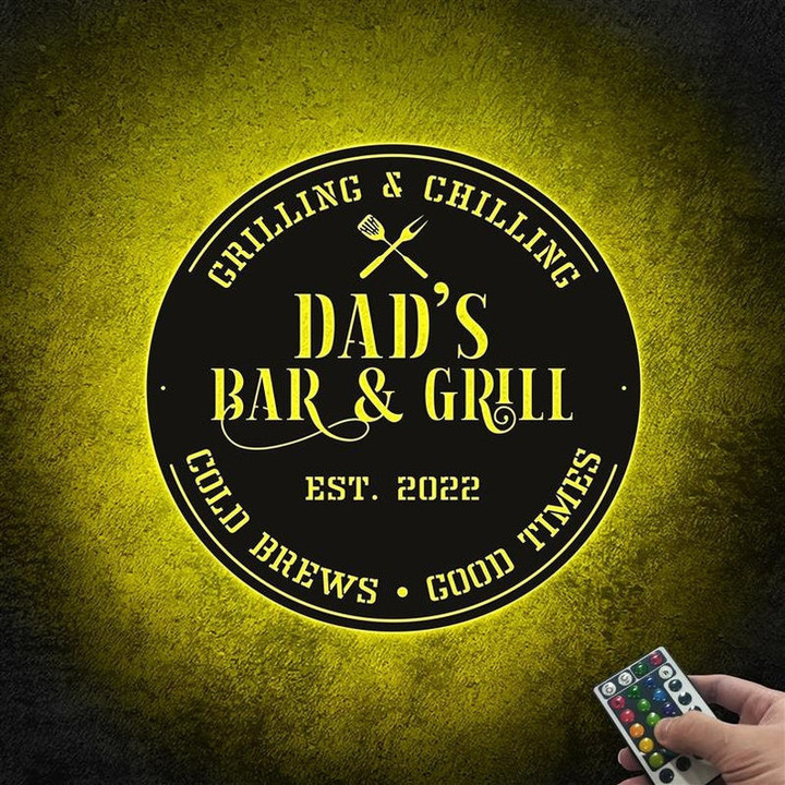 Personalized Grilling And Chilling Sign With LED Light Custom Grilling Wall Art Bar And Grill Sign Gift For Him Outdoor Backyard Bar