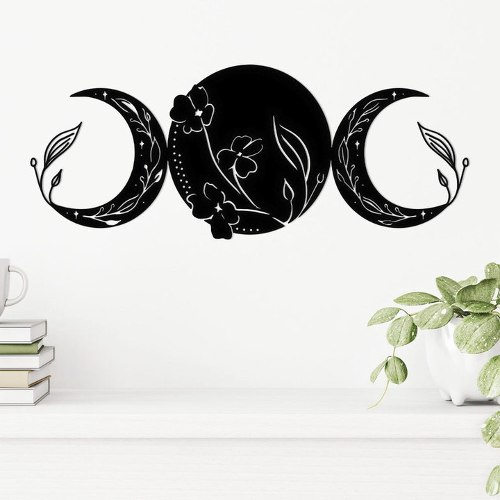 Floral Triple Moon Metal Sign Metal Wall Art Triple Moon Art House Decor Wall Hanger Unique Gift Living Room Sign Best Gift Ever