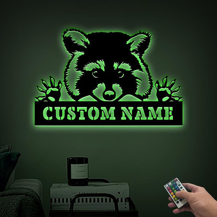 Personalized Raccoon Metal Sign With LED Lights Animal Funny Gift Raccoon Signs Paw Raccoon Metal Wall Art Raccoon Lover Decor