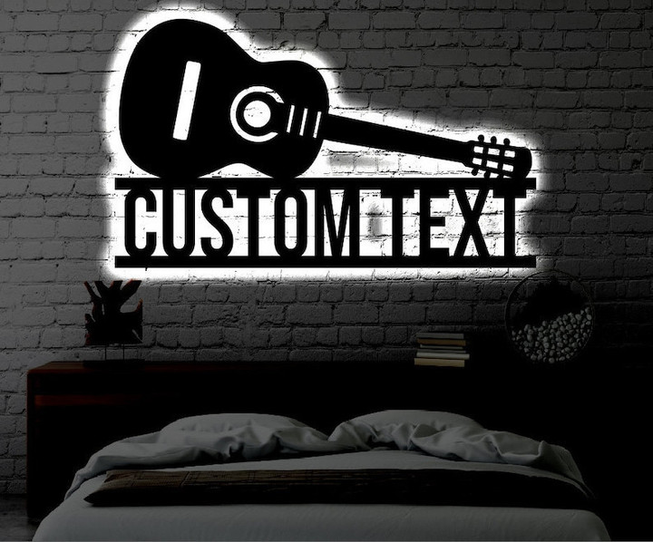 Personalized guitar LED Metal Art Sign Light up Acoustic Guitar Name Metal Sign Multi Color Guitar Art Acoustic Guitar Wall Art