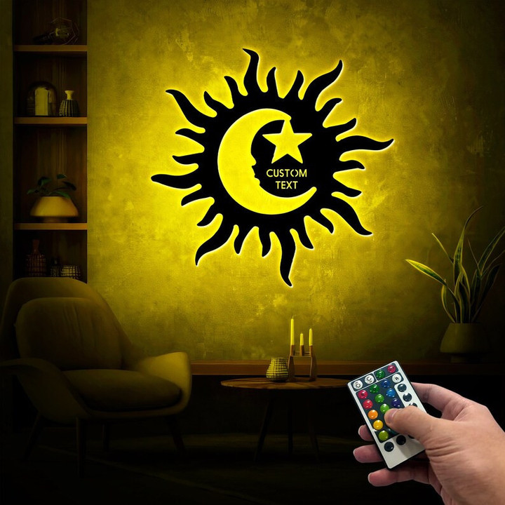 Customized Sun Moon Star Metal Sign With Light Sunshine Space House Decor Solar Eclipse Unique Decor
