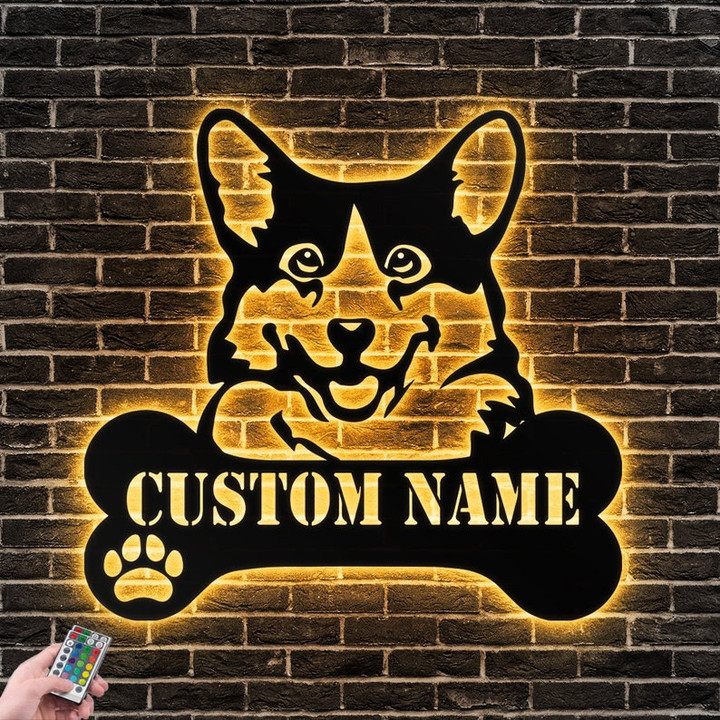 Custom Dog Metal Wall Art Personalized Corgi Led Sign Dog Lover Gift Dog House