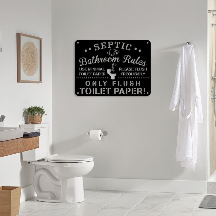 Septic Tank Metal Sign Bathroom Rules Toilet Sign Restroom Sign Funny Metal Sign Bathroom Humor Unique Sign