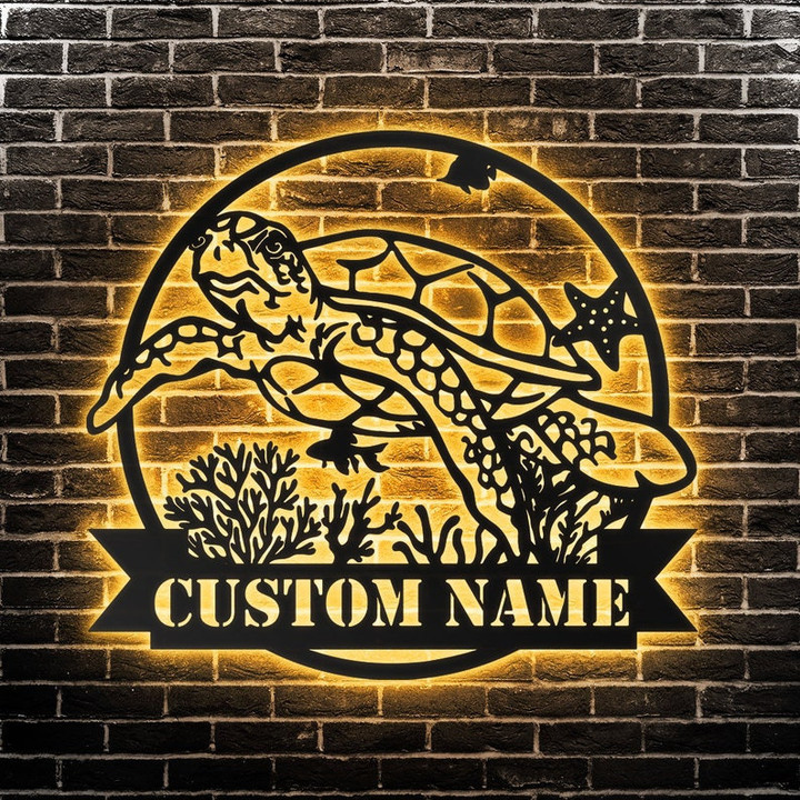 Custom Sea Turtle Metal Wall Art Personalized Turtle Led Metal Sign Tropical Housewarming Gift Fall Garden Decor