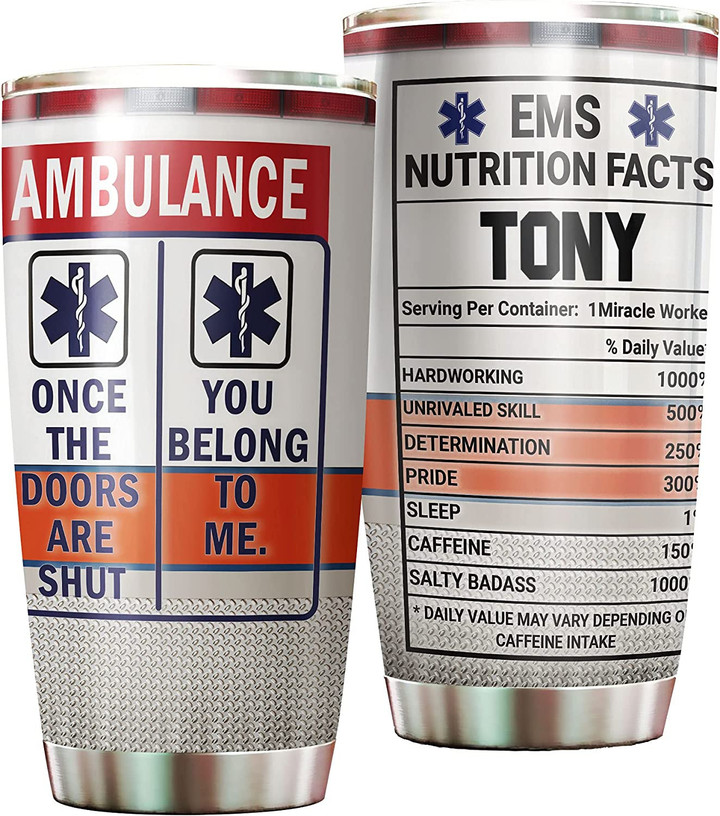 Aeticon Personalized Ambulance EMS Nutrition Facts Stainless Steel Tumbler