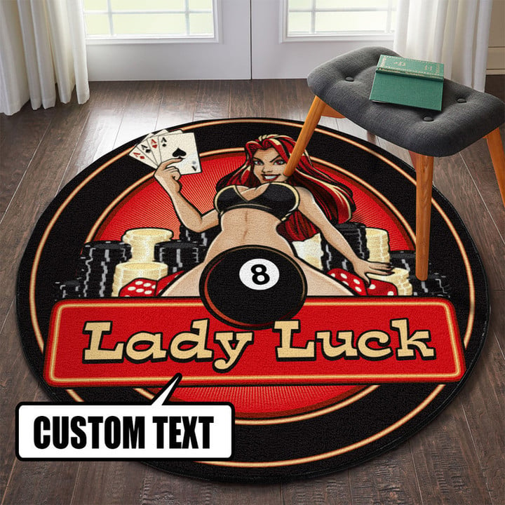 Personalized Lady Luck Garage Decor, Home Bar Decor Hot Rod Round Mat S (24in)