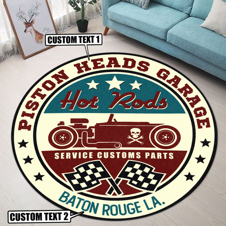 Personalized Hot Rod Garage Decor, Home Bar Decor Service Custom Parts Round Mat S (24in)