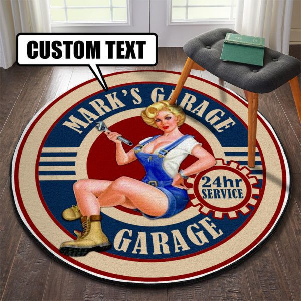Personalized Hot Rod Garage Round Mat Round Floor Mat Room Rugs Carpet Outdoor Rug Washable Rugs Xl (48In)