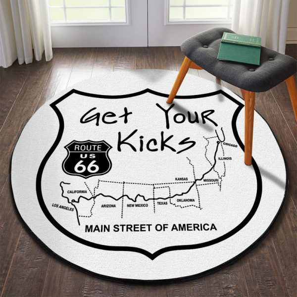 Route 66 Hot Rod Round Mat Round Floor Mat Room Rugs Carpet Outdoor Rug Washable Rugs Xl (48In)