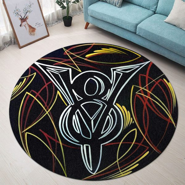 V8 Pinstripe Hot Rod Vintage Round Mat Round Floor Mat Room Rugs Carpet Outdoor Rug Washable Rugs Xl (48In)