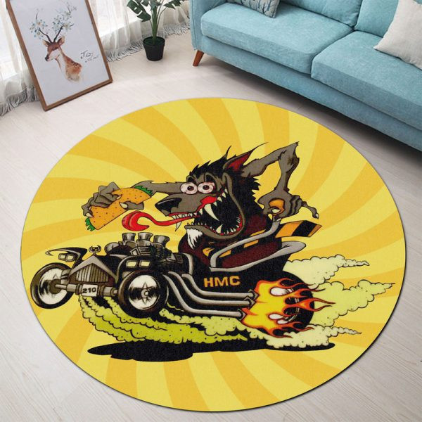 Hot Rod Taco Run Round Mat Round Floor Mat Room Rugs Carpet Outdoor Rug Washable Rugs Xl (48In)