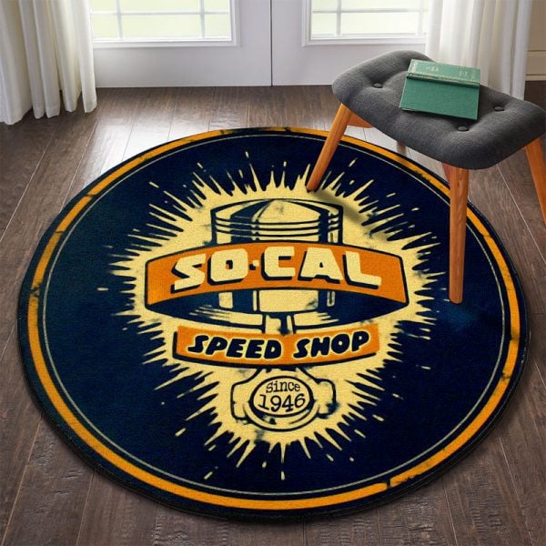 So Cal Speed Shop Hot Rod Round Mat Round Floor Mat Room Rugs Carpet Outdoor Rug Washable Rugs Xl (48In)