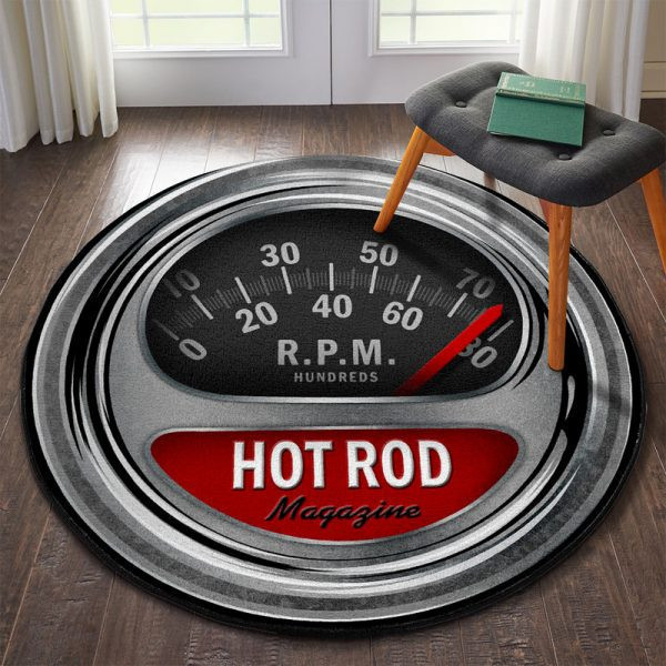 Retro Hot Rod Tach Round Mat Round Floor Mat Room Rugs Carpet Outdoor Rug Washable Rugs Xl (48In)
