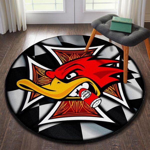 Hot Rod Woodpecker Round Mat Round Floor Mat Room Rugs Carpet Outdoor Rug Washable Rugs Xl (48In)