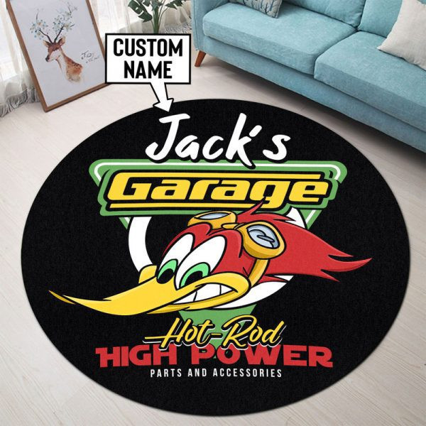 Personalized Hot Rod Garage Woodpecker Round Mat Round Floor Mat Room Rugs Carpet Outdoor Rug Washable Rugs Xl (48In)