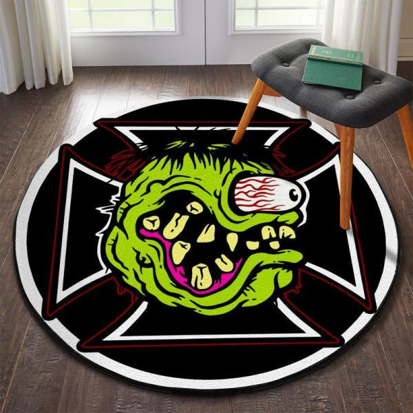 Rat Fink Hot Rod Garage Round Mat Round Floor Mat Room Rugs Carpet Outdoor Rug Washable Rugs Xl (48In)