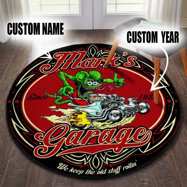 Personalized Hot Rod Garage We Keep The Old Stuff Rolling Round Mat Round Floor Mat Room Rugs Carpet Outdoor Rug Washable Rugs Xl (48In)