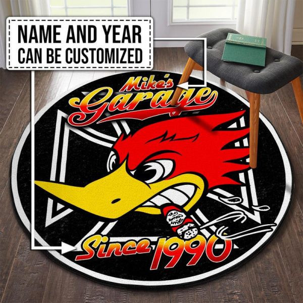 Personalized Iron Cross Woody Wood Pecker Hot Rod Garage Round Mat Round Floor Mat Room Rugs Carpet Outdoor Rug Washable Rugs Xl (48In)