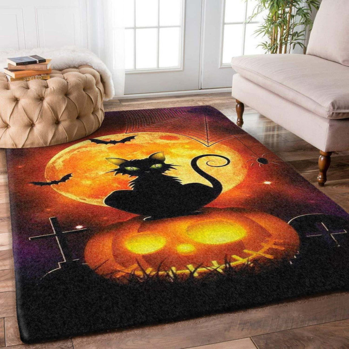 Halloween Zoombie Pumpkin Bellow Black Cat With Blood Moon Home Depot Area Rug Carpet Carpet Small (3x5ft)