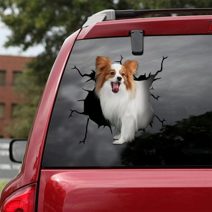 Papillon Dog Crack Decal For Rear Window Wiper Funny Label Stickers Good , Car Tire Stickers 12x12IN 2PCS