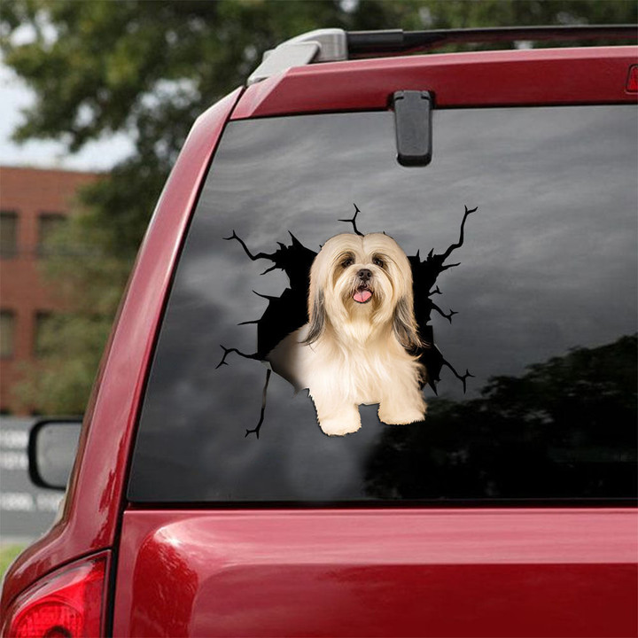 Lhasa Apso Crack Decals For Cars Funny Memes Laptop Stickers Gifts For Mom, Patriotic Bumper Stickers 12x12IN 2PCS