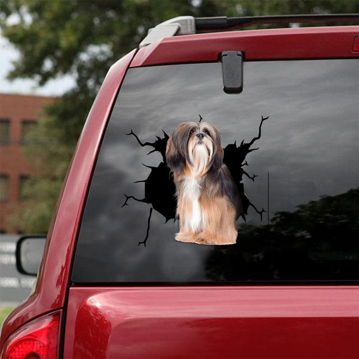 Lhasa Apso Crack Decal For Car Window You Cute Vehicle Decals Mothers Day Crafts, Car Door Sticker Design 12x12IN 2PCS