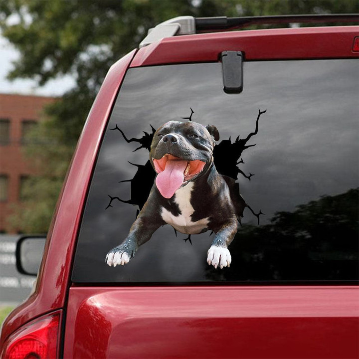 Staffordshire Bull Terrier Crack Sticker For Car Window Funny Wall Decor Decal Stickers Best Gifts For Men , Side Vinyl Decals For Cars 12x12IN 2PCS