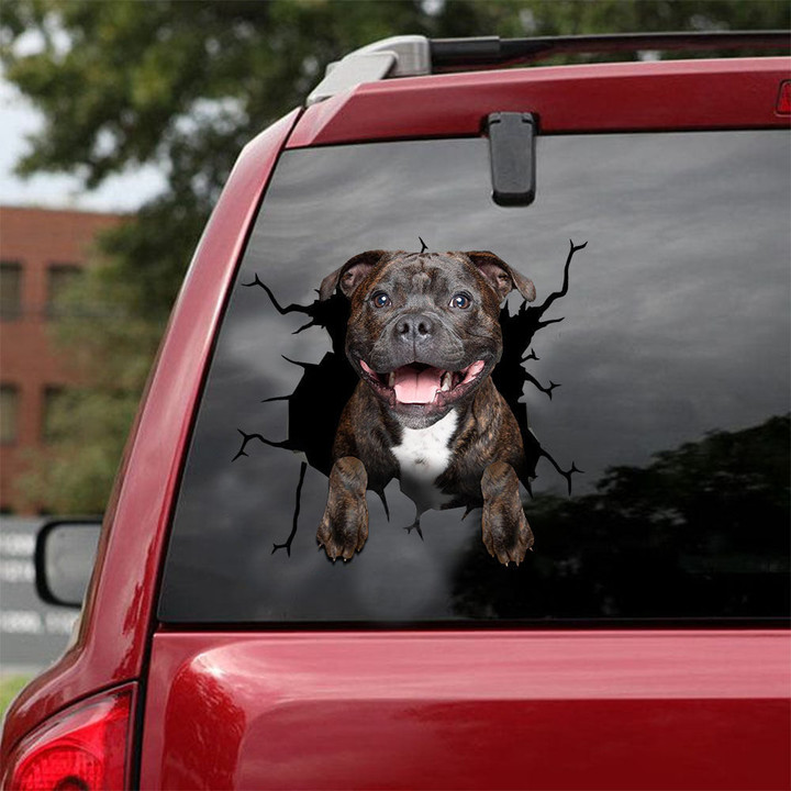 Staffordshire Bull Terrier Crack Decal For Back Car Window Pretty Cute Vinyl Graphics Christmas, Defence Sticker For Car 12x12IN 2PCS