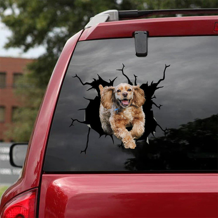 Cocker Spaniel Crack Decal Items Funny Sunflower Decal , 3M Sticker For Car 12x12IN 2PCS