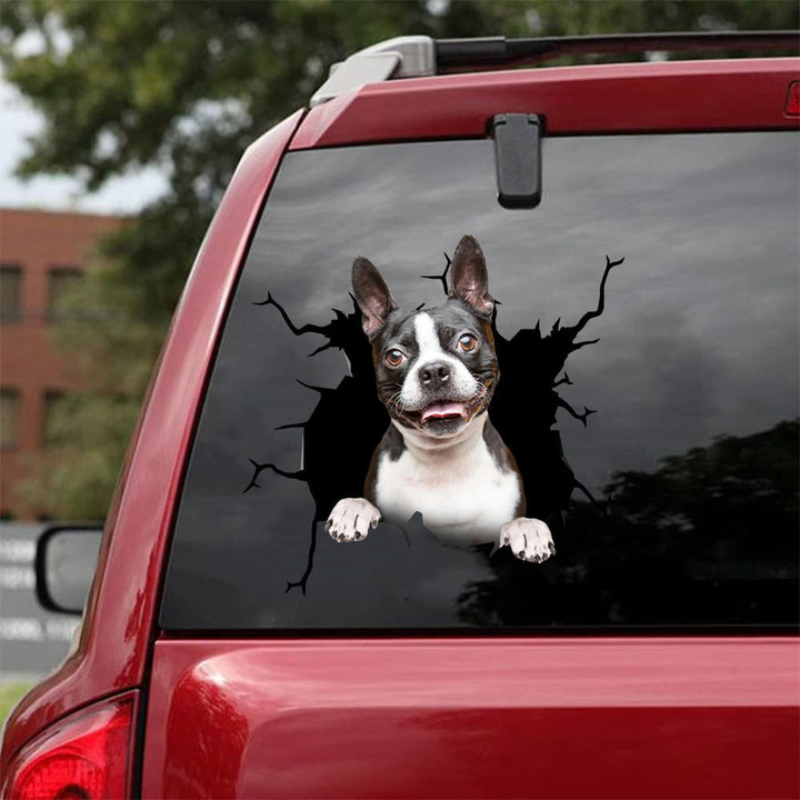 Boston Terrier Crack Decal For Car Pretty Cute Label Stickers Gifts For Boss, Car Decals For Sale 12x12IN 2PCS