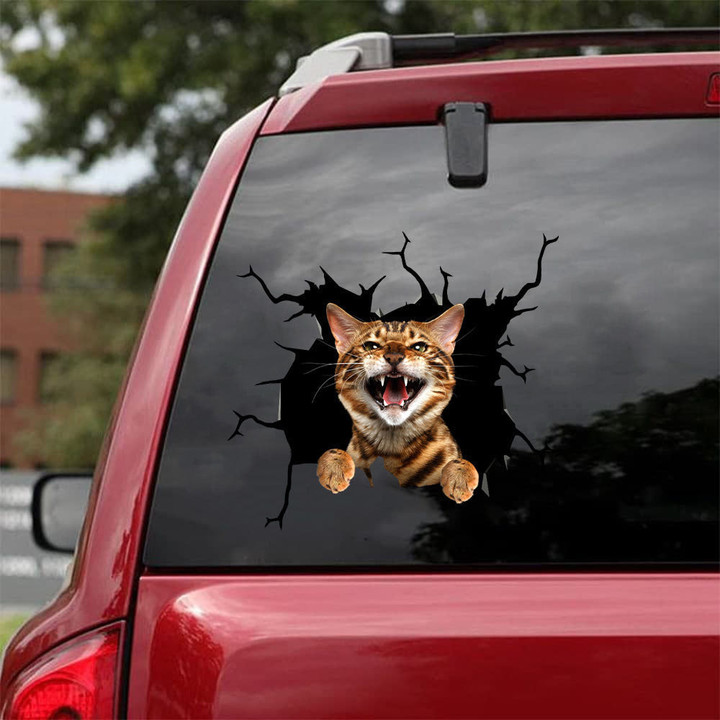 Bengal Cat Crack Decal Car Cuteness Overloaded Vinyl Labels Unique Gifts For Women, Om Sticker For Car 12x12IN 2PCS