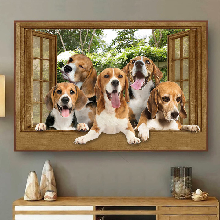 Funny Beagle 3D Wall Art Dogs Lover Ld0574 Lad Landscape Seen Through Window Scene Wall Mural, 3D Window Wall Decal, Window Wall Mural, Window Wall Sticker, Window Sticker Gift Idea 18x30IN